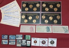 24K Gold Plated Clad Quarters + Silver Proof Dime + Coins + Stamps + Currency