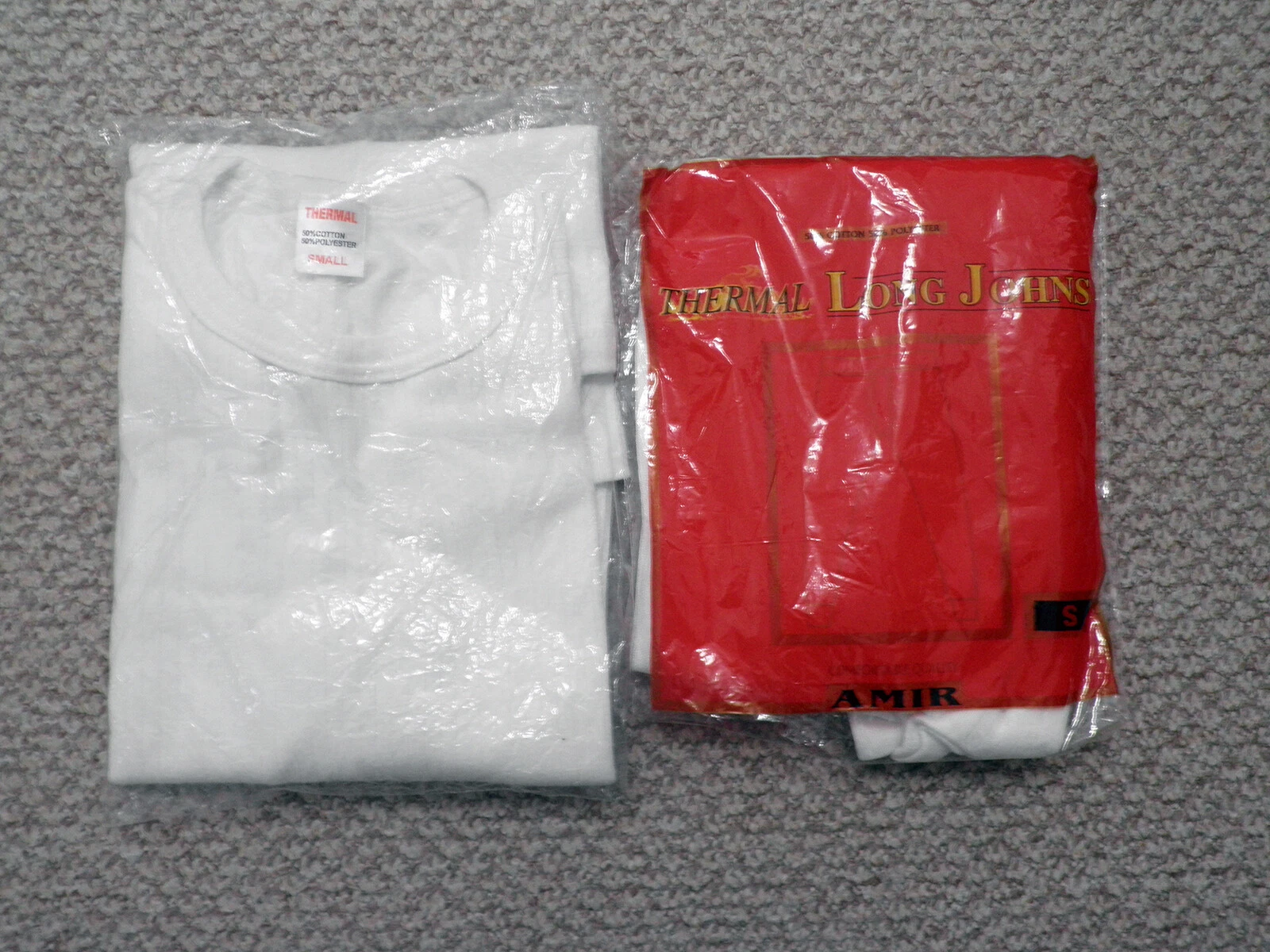 THERMAL LONG JOHNS & LONG-SLEEVED SHIRT SET / UNIFORM (MENS, WHITE, SIZE S, NEW)