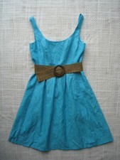 Nine West Dress Sz 2 Blue Turquoise Cotton Blend Fit & Flare Sleeveless Pockets