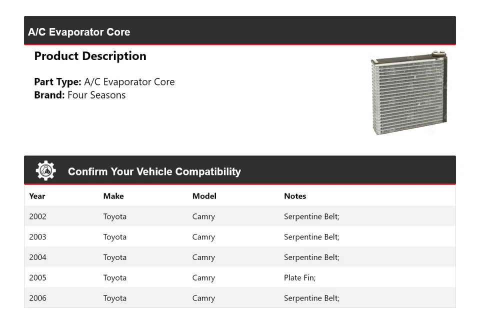 Ядро испарителя кондиционера для Toyota Camry 2002-2006 годов выпуска 4 сезона 2003 2004 2005 - Изображение 2 из 4