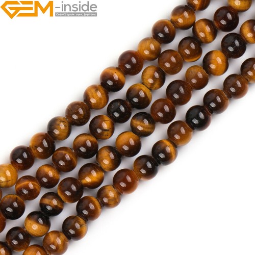 Cuentas redondas de agujero grande de piedras preciosas de ojo de tigre amarillo natural para hacer joyas de 15" - Imagen 18 de 41