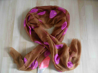 CODELLO Beautiful Scarf Laughing Face Brown POETRY GROUNGE NEW