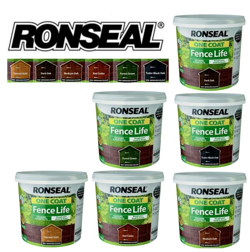 Ronseal 5L One Coat Life Quick Dry Garden Shed  Fence Paint All Colours