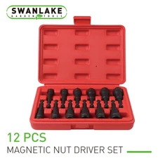 12PC Industrial Laser Etched Impact Magnetic Nut Setter Driver Bit Set MM Inch