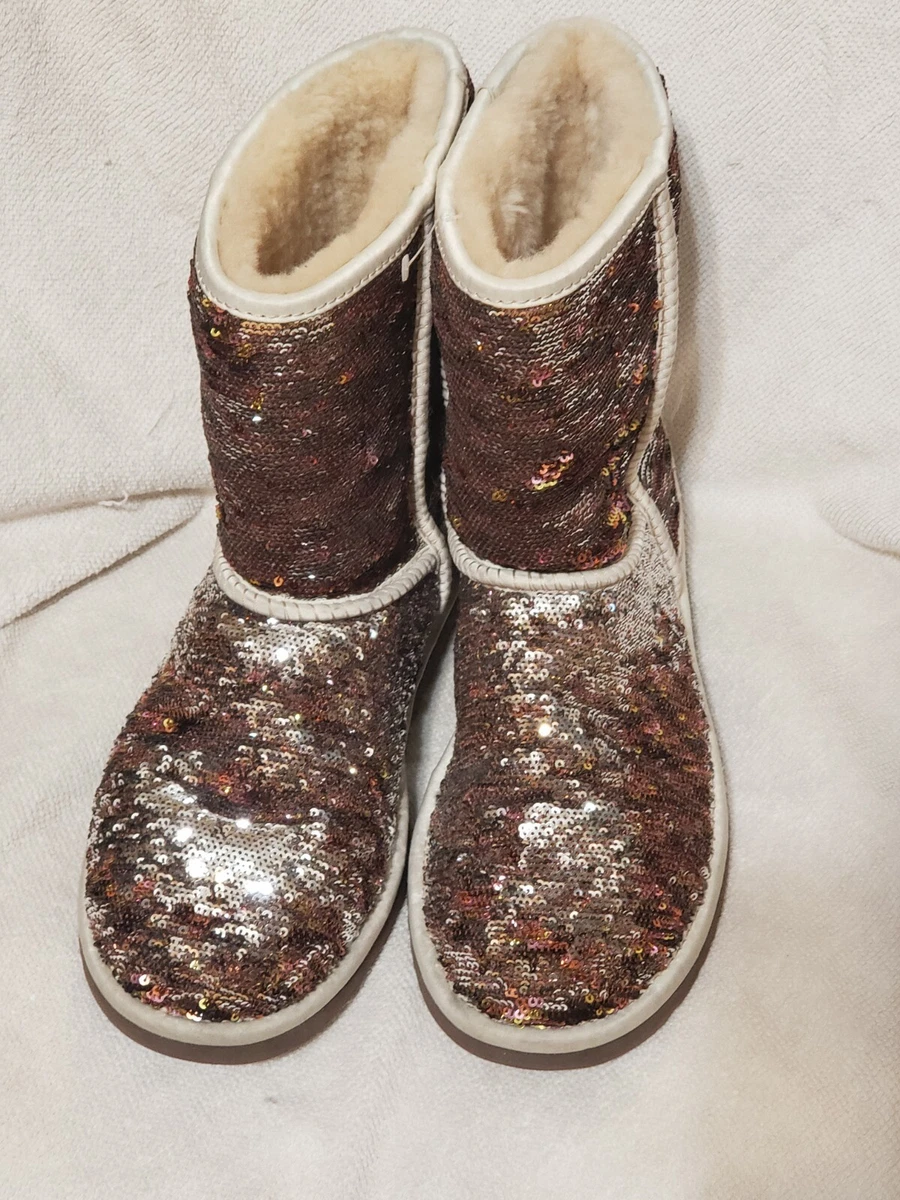 UGG Australia Classic Short Boots Sparkle Sequin Champagne 3353 Size 9