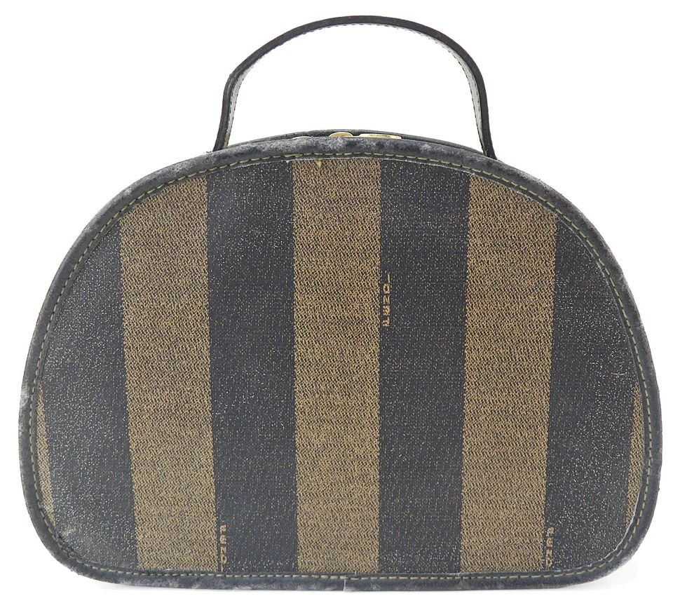 Auténtico Bolso de Mano FENDI Negro y Marrón Rayas PVC Lona y Cuero #53918 Foto 3 de 4