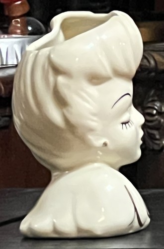 Vintage 50’s Glamor Girls Lady Head Vase USA Gold Trim - Picture 4 of 9