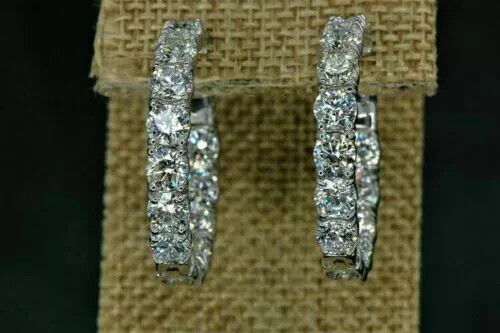 14K White Gold Plated Lab Created Diamond Clip On Women's Hoop Earring 2.50 Ct. - Picture 1 of 6