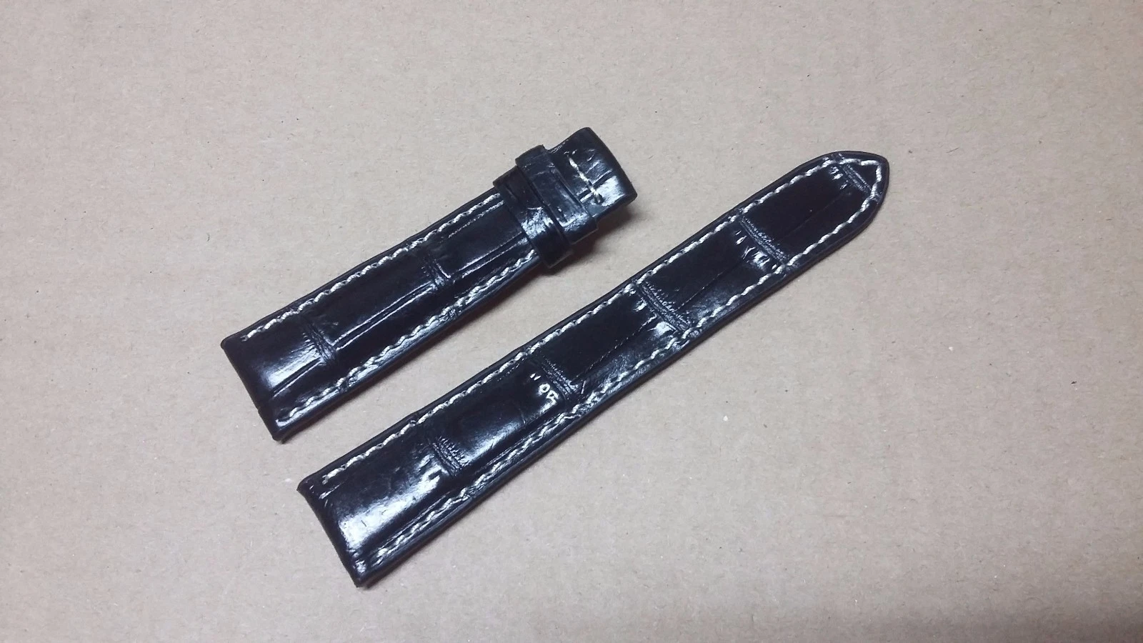 20mm/16mm Black Alligator Crocodile Embossed Leather Watch Strap Band