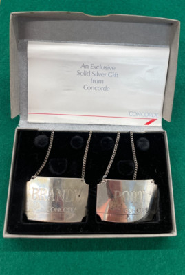 STERLINGSILBER SCHNAPSFLASCHE DEKANTER 2ER SET ETIKETTEN ETIKETTEN VINTAGE CONKORDE