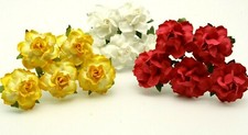 10 x Mulberry paper Roses Flowers 3.75cm  varied colours card making 35 Colours