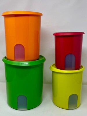 Tupperware One Touch Reminder Set of 4-pc. Canister Set/ With New