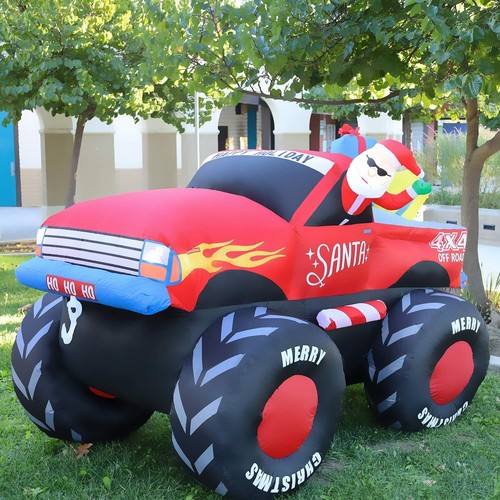 7 FT Christmas Inflatable Santa Claus Driving a 4x4 Truck Blow Up Yard