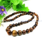 Beautiful 6-14MM Genuine Yellow Tiger's Eye Gemstone Round Beads Necklace 18"