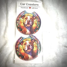 Happy Pit-bull  | Car Coasters | set of 2