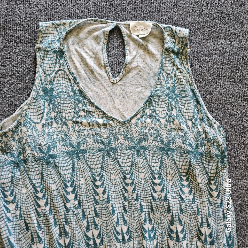 Camiseta sin mangas Deletta Anthropologie para mujer mediana azul blanco mosaico corbata elástica informal Foto 2 de 4
