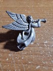 Christmas Guardian Angel Blowing Horn Lapel Pin Silver Pewter Color — photo 1