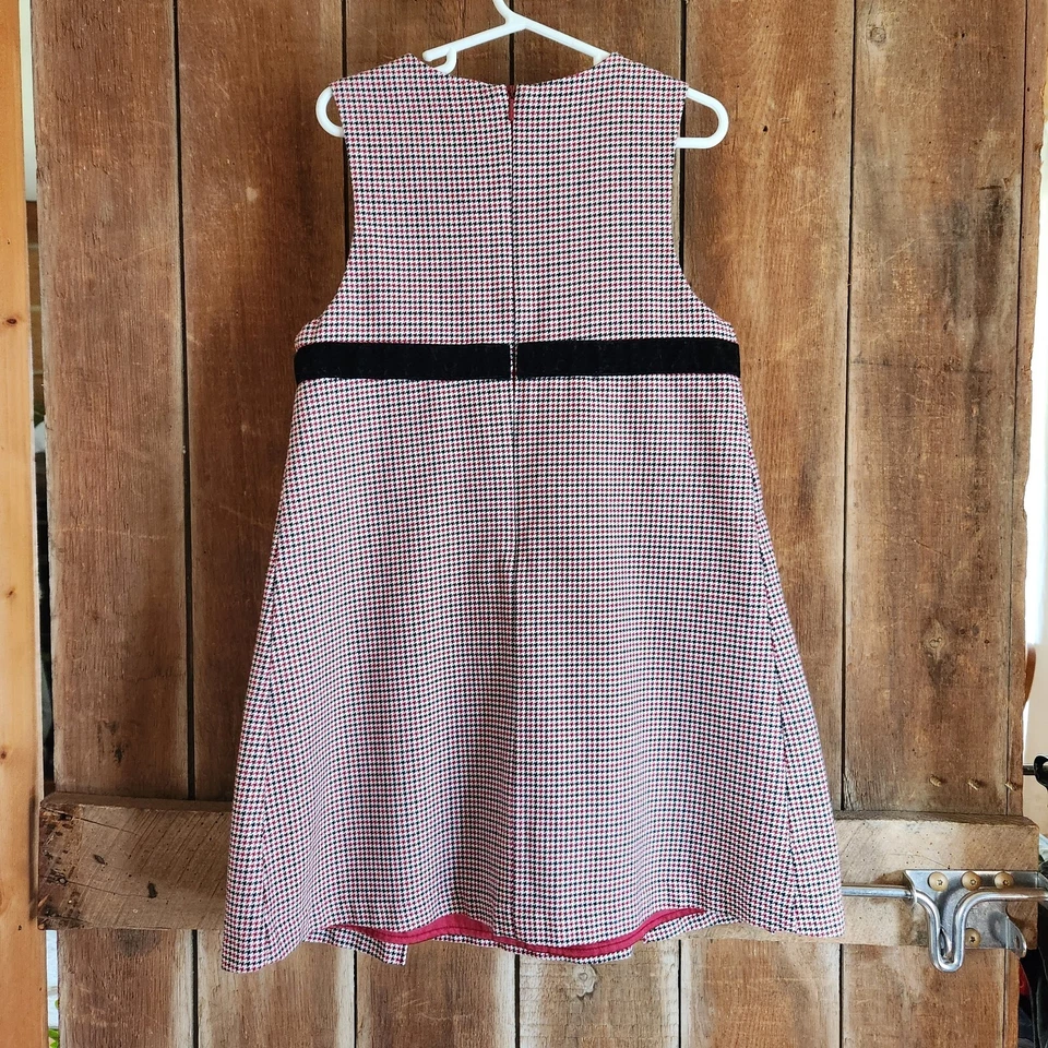 Gymboree 女孩儿童礼服红色黑色千鸟格天鹅绒蝴蝶结圣诞节 7 肖像 — 第 2/4 张图片