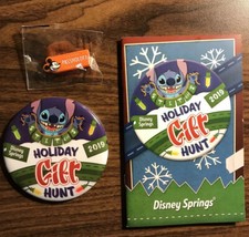 2019 Disney Springs STITCH Pin HOLIDAY GIFT HUNT BUTTON/  WdwPassholders Slider