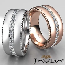 Matte Finished Diamond Eternity Men's Dome Rope Edges Wedding Gold Band 1.10 Ct.