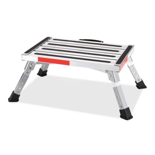 Safety RV Steps, Height Adjustable Folding Platform Step with 17" X 12" Anti-...