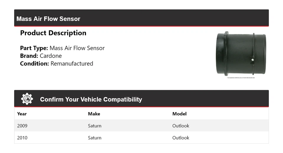 适用于 2009 - 2010 年 Saturn Outlook 质量气流传感器 Cardone — 第 2/4 张图片