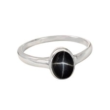 Anillo ovalado estrella negra zafiro plata de ley 925 solitario anillo para mujer regalo