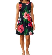Vince Camuto Dress Size 14 Colorful Floral Pleated Fit & Flare Chic Pockets