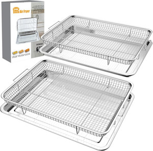 2 Set Air Fryer Basket Oven Large Air Fryer Basket And Tray Stainless Steel Oven