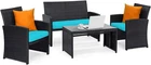 4 Piece Wicker Loveseat Cushion Square Table Patio Lawn Garden Furniture Set