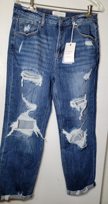 New Risen Womens Size 13/31 Distressed Ripped Stretch Dark wash Denim Blue Jeans