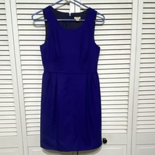 J.CREW Petite 4 Blue Solid Sheath Dress Sleeveless Scoop Neck Zip Knee Length
