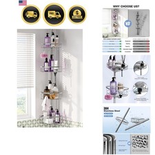 Corner Shower Caddy Tension Pole: Stainless Steel Rustproof 4-Tier Shower Org...