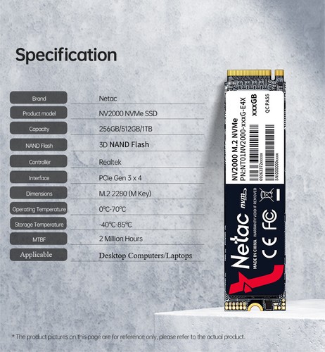 Netac 1TB M.2 2280 Internal SSD PCIe Gen3x4 NVMe Solid State Drive 2500MB/s - Afbeelding 2 van 12