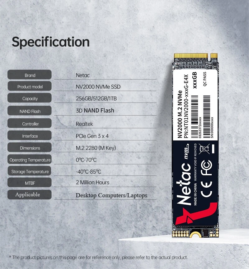 Netac 1TB M.2 2280 Internal SSD PCIe Gen3x4 NVMe Solid State Drive 2500MB/s - Image 2 of 4