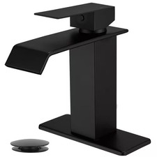 BWE A-96004-Black Waterfall Single-Handle Bathroom Sink Faucet in Matte Black