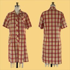1970's Plaid Midi House Dress Lounge Nightgown M