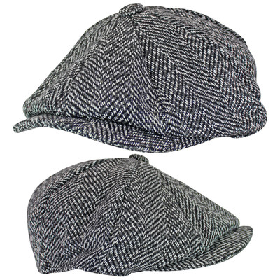 Herren Tweed Herringbone dünn gefüttert 8 Panel Wolle Bäcker Junge Zeitungsjunge Mütze Kappe