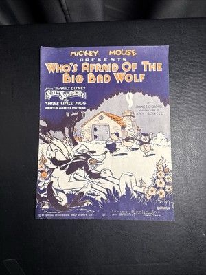 Vtg 1933 Original sheet music: Micky Mouse Who's Afraid of the Big Bad Wolf WS7C