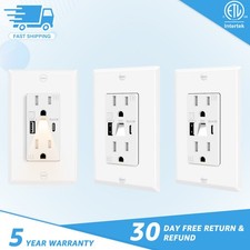 Wall Outlet Cover with Built-in Night Light 24W USB C/A 15A Tamper Resistant 3PK