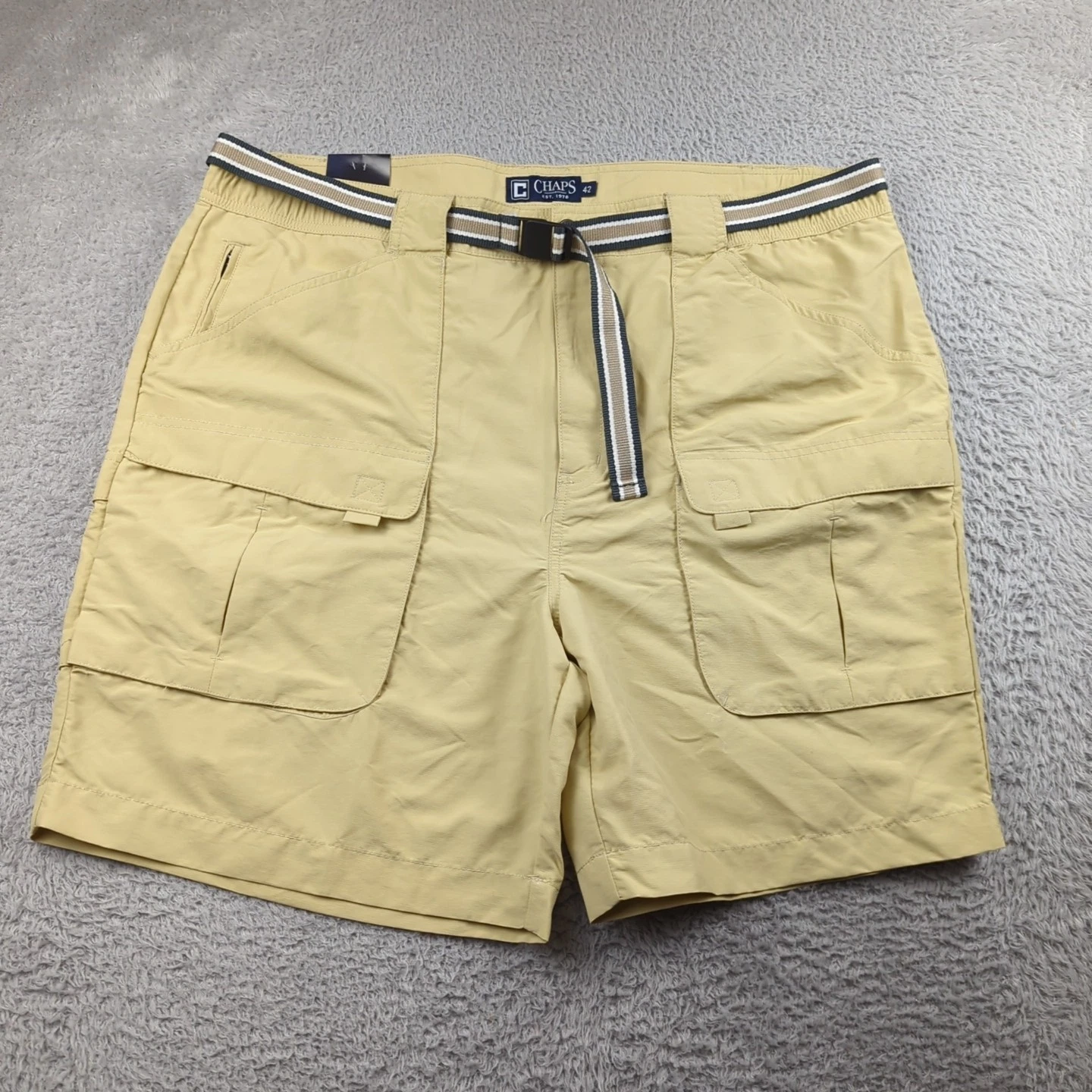 Chaps Shorts Mens 42 Tan Cargo Belted NWT Nylon Hiking Fishing Outdoor Sporting