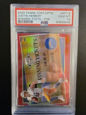 2020 Justin Herbert Optic Pink Winning Ticket Rookie /75 PSA 10 🔥🔥🔥🔥🔥