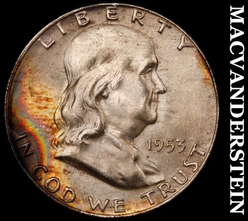 1953-D Franklin Half Dollar- Choice Gem Brilliant Unc Full Bell (Color) #i4150