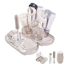 Travel Baby Bottle Drying Rack Set, Cleaner Kit, Mini Silicone Brush, Cream