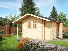 Gartenhaus Blockhaus Gerätehaus Holz Satteldach mit Anbauschrank und Fußboden