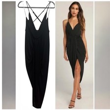 Lulu Black Dreamy Date Surplice Midi Dress Size Large