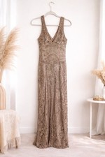 Sue Wong V Neck Bead Overlay Gown