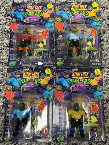 VINTAGE 1994 TMNT Star Trek Figures Lot of 4 MIKE RAPH LEO DON NEW MOC playmates