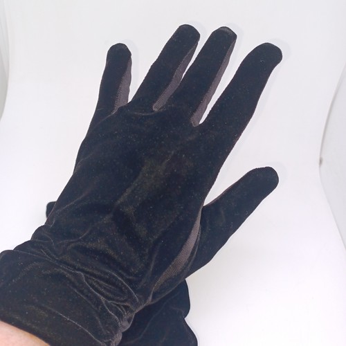 Vintage Fownes Make Silk Velor Ruched Black Gloves Size 7 1940s - Picture 5 of 9