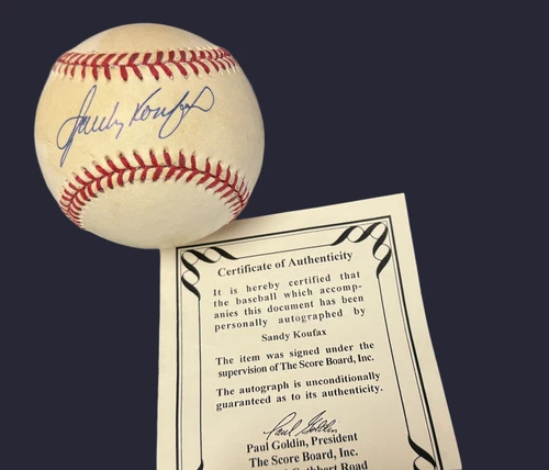 Sandy Koufax Autographed National League Baseball - Scoreboard Paul Goldin Authe